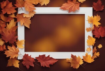 Naklejka na ściany i meble Autumn paper frame with orange background leaves and copy space