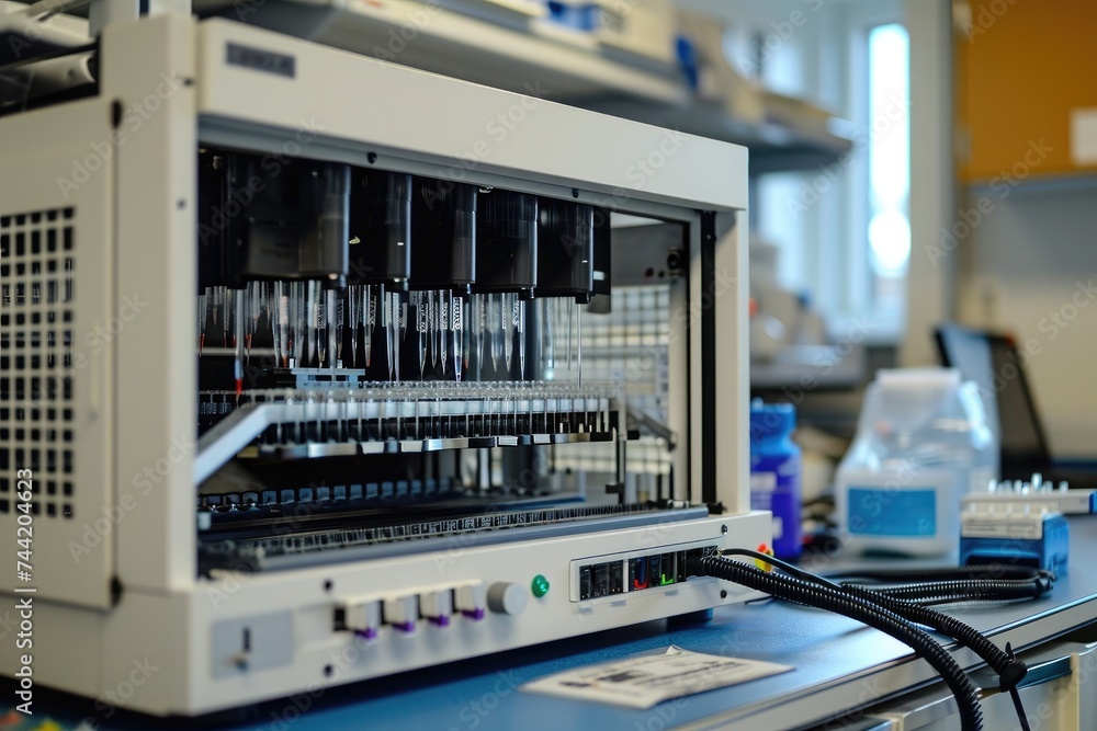 Aufkleber a machine placed on a table, showcasing its features and design, gene sequencing machine in a labora