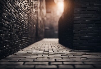 Mystic passage between black brick wall dark background