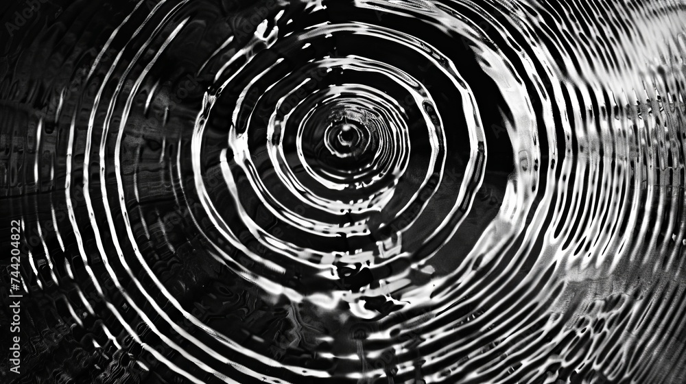 Aufkleber a mesmerizing monochrome vortex of light, spiraling in abstract circles, creating ripples in the wat