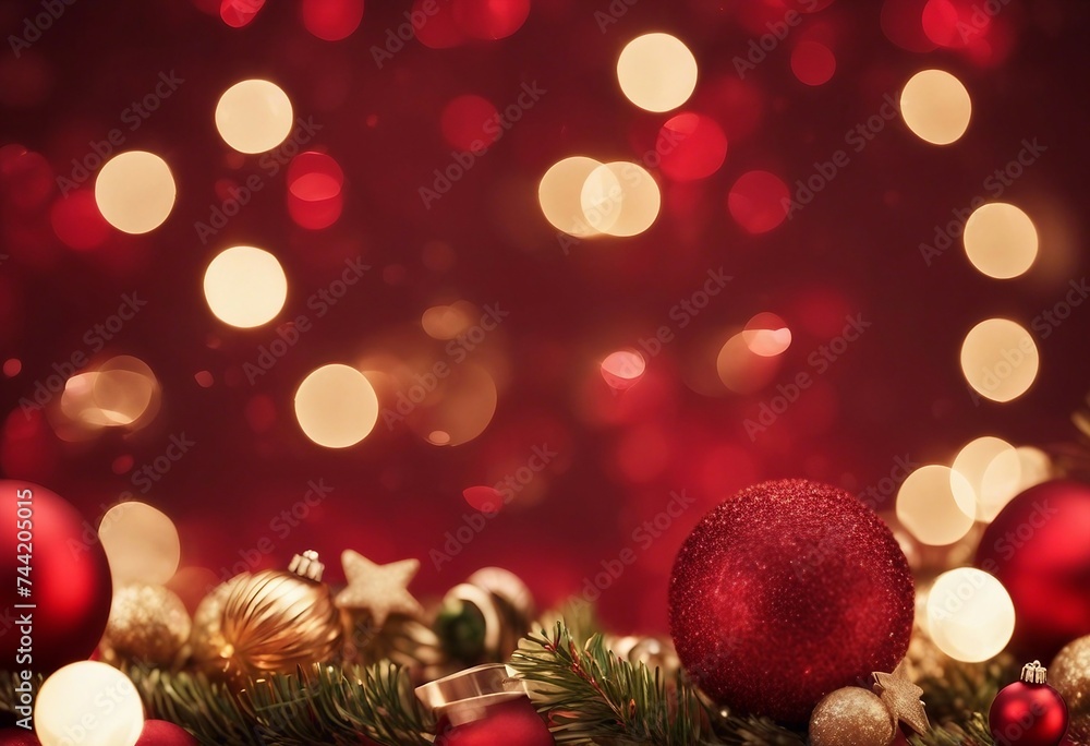 Poster christmas background with xmas tree and sparkle bokeh lights on red canvas background merry christma