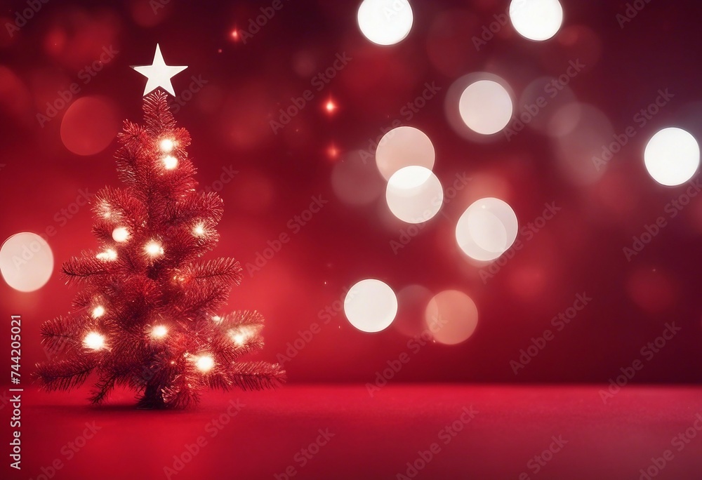 Aufkleber christmas background with xmas tree and sparkle bokeh lights on red canvas background merry christma