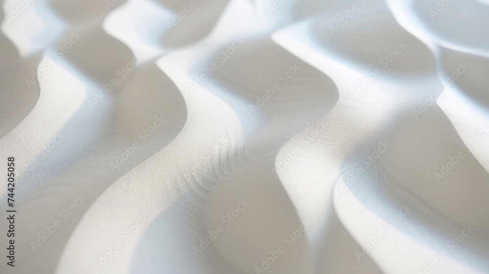 Poster An intricate and mesmerizing abstract of dune-like patterns in the sand, gracefully curving on a pristine white surface