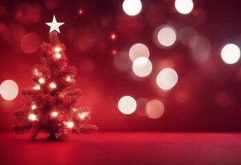Christmas background with xmas tree and sparkle bokeh lights on red canvas background Merry christmas Red love