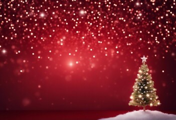 Christmas background with xmas tree and sparkle bokeh lights on red canvas background with a lot of copy space Merry christmas Make a wish