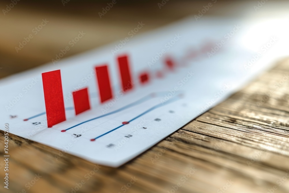 Poster this photo provides a close-up view of a piece of paper displaying a bar chart, graph chart showing 