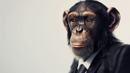 A monkey in suit on a white background,