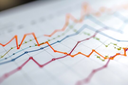 A detailed view of a line graph drawn on a piece of paper showcasing data trends and patterns, Graph chart showing rising curves indicating inflation, AI Generated