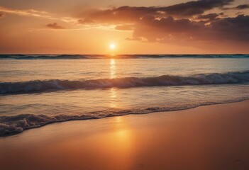 Fototapeta na wymiar Closeup sea sand beach Panoramic beach landscape Inspire tropical beach seascape horizon Orange colors in sunset over beautiful beach