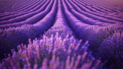 An ethereal landscape of blooming lavender, with shades of purple, violet, and lilac blending in a picturesque field of nature
