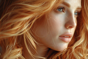 Naklejka premium Close Up of Woman With Blonde Hair