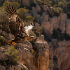 Majestic Eagle Soaring Over Rocky Canyon