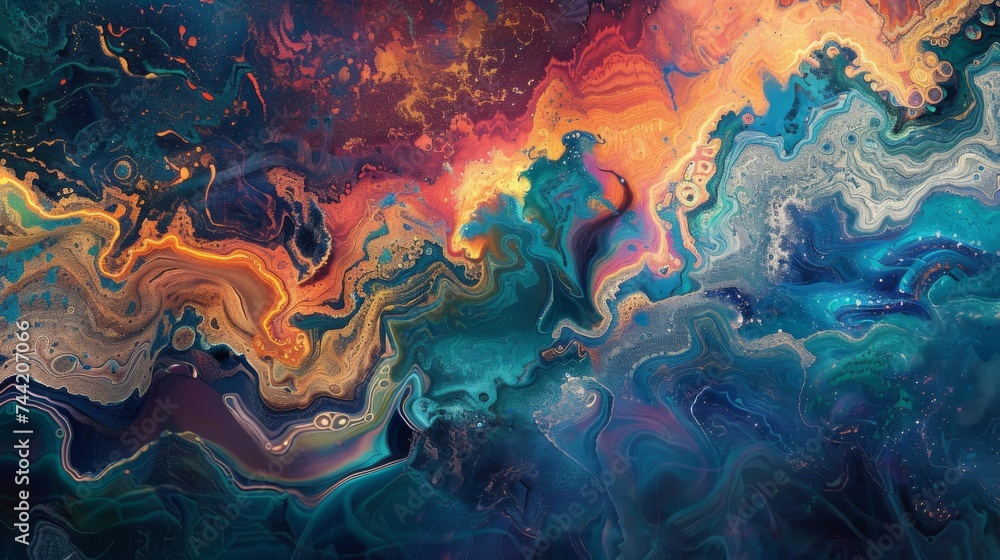 Poster a vibrant blend of paint dances across the canvas, capturing the beauty and chaos of nature in abstr