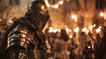 A knight clad in shining armor, ready to defend with their breastplate and cuirass, embodies strength, honor, and protection - obrazy, fototapety, plakaty