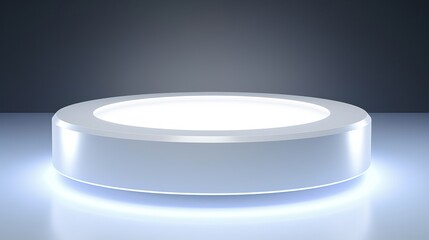 Shiny white round pedestal podium. Abstract high quality 3d concept illuminated pedestal by spotlights on white background. Futuristic background can be add on banners flyers ro web. 3d render