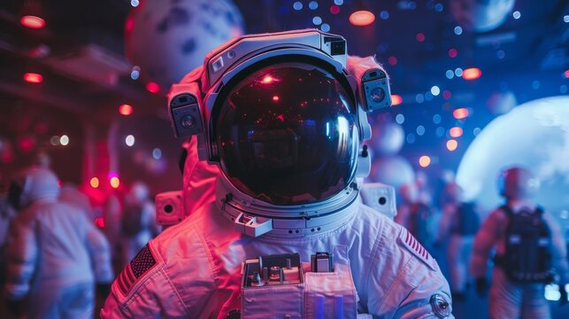 A daring astronaut stands proudly in their red pressure suit, ready to conquer the unknown depths of space