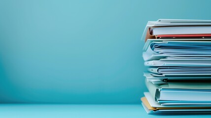 Stack of folders on a light blue background