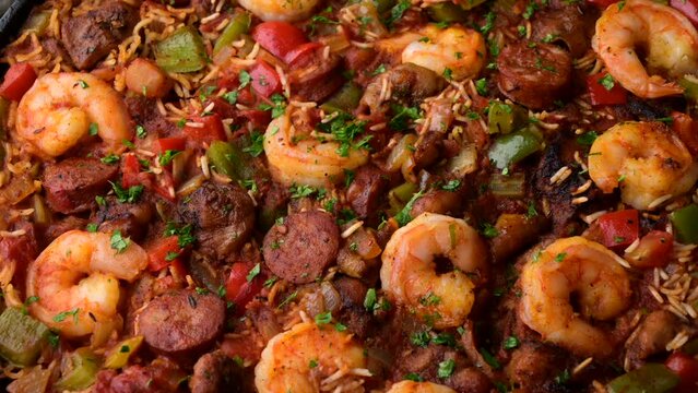 shirimp and sausage jambalaya, traditional lousiana food