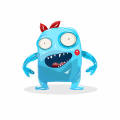Vector illustration of hand drawn cartoon blue funny baby monster 