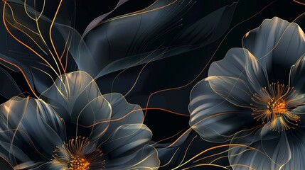 The abstract art background vector showcases a luxurious minimal style wallpaper adorned with intricate golden line art flowers and botanical leaves. This elegant design exudes sophistication 