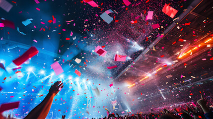 Electric Atmosphere at Stadium Event with Confetti