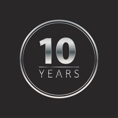 10 years for celebration events, anniversary, commemorative date. silver ten years logo. badge