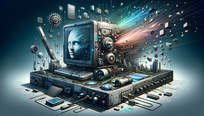 Fototapeta premium Innovative OpenCV Device with Geo-Digital Disintegration Effects