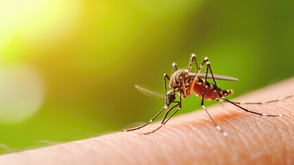 Mosquito feeding on human skin
