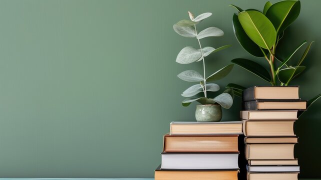 Books and plants on shelf