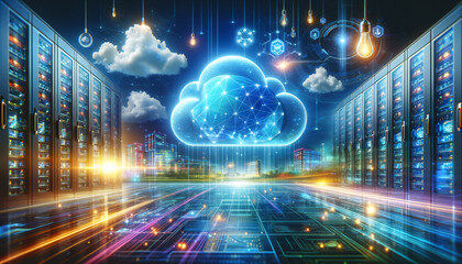 Obraz premium Modern public cloud technology concept with vibrant data center and network connections