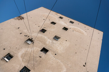 Bullet holes in a house after shooting, bombing and shelling during the War in Sarajevo, Bosnia and Herzegovina