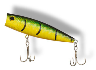 Shadow above and behind a topwater artificial fishing lure