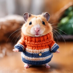Hamster in a knitted sweater.