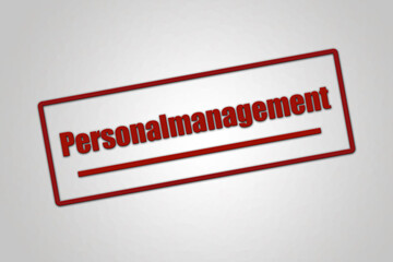 Personalmanagement. Eine rote Stempel Illustration isoliert auf hellgrauem Hintergrund.