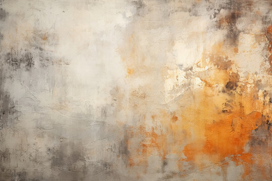 Abstract background with textured gradient soft pastel grey and orange with distressed paint strokes with rust effect, concrete colorful wall