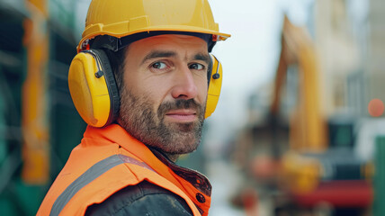 A construction worker wearing a hardhat on a construction site.