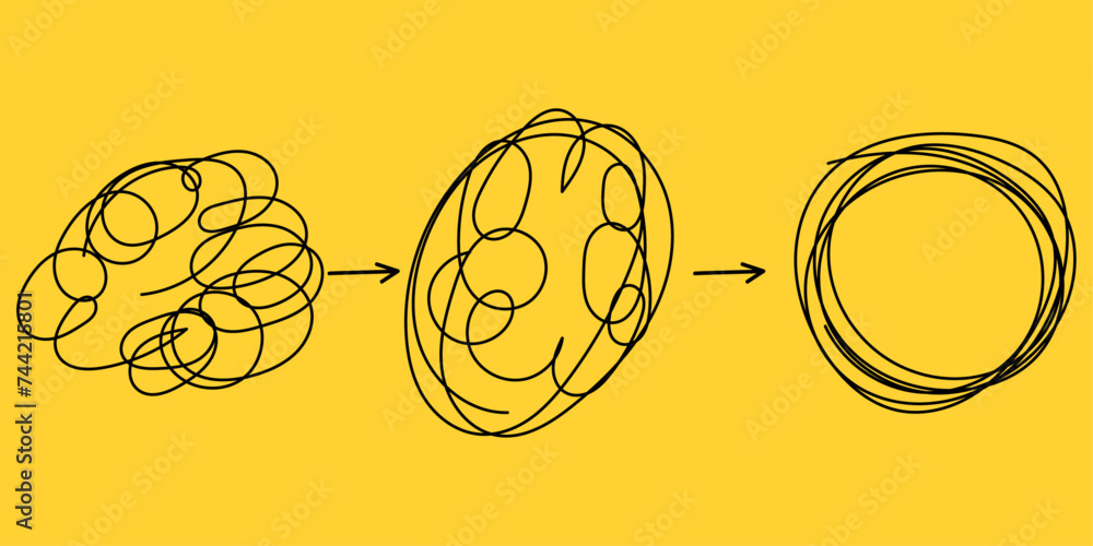 Poster From scribble to smoother roundness. An illustration showing that chaos and confusion must turn into order.
