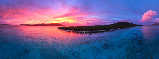 Sunset above tropical island in the Pacific - Fiji, Tavewa, Yasawa Islands