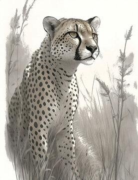 Art design of an Illustration featuring a wild cheetah, artwork painted in a realistic manner