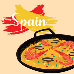 Isolated seafood paella Traditional spanish food Vector