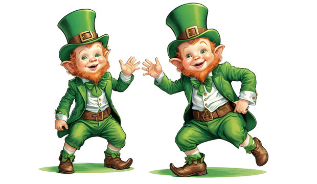 Cute Leprechaun  St. Patrick's Day With Flowers and wearing flower Watercolor Transparent Gnomes  PNG Files Ganerative AI

