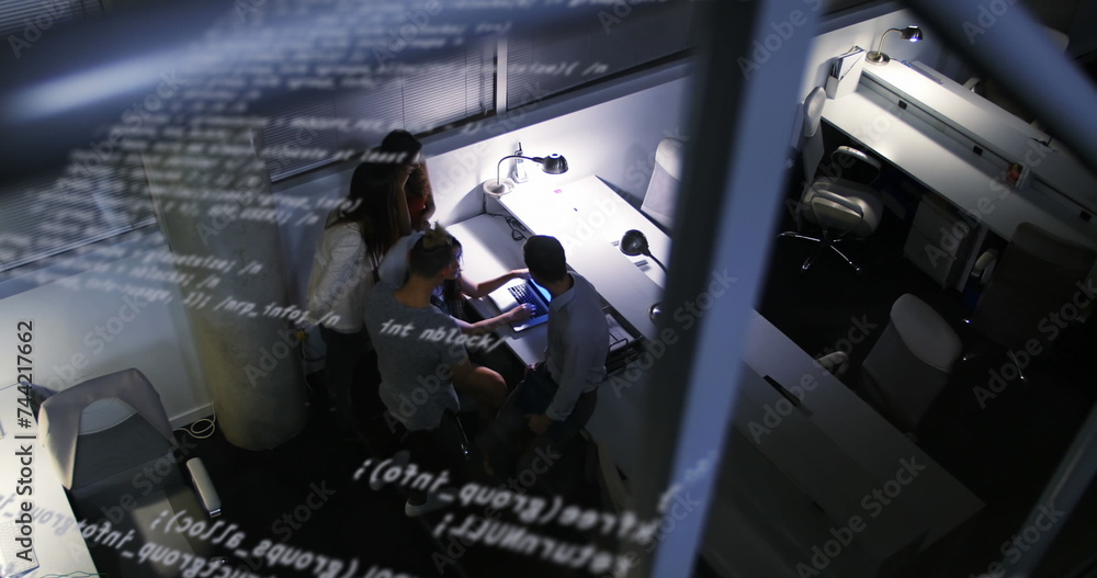 Aufkleber image of floating statistics and data over people working in the office