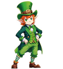 Cute Leprechaun  St. Patrick's Day With Flowers and wearing flower Watercolor Transparent Gnomes  PNG Files Ganerative AI
