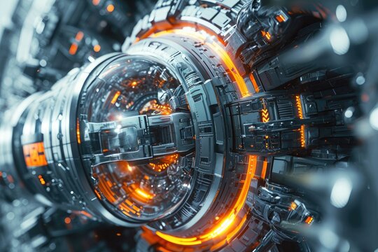 A computer-generated image showcasing a futuristic sci-fi setting with detailed visuals and immersive elements, Intricate details of a futuristic spaceship engine, AI Generated