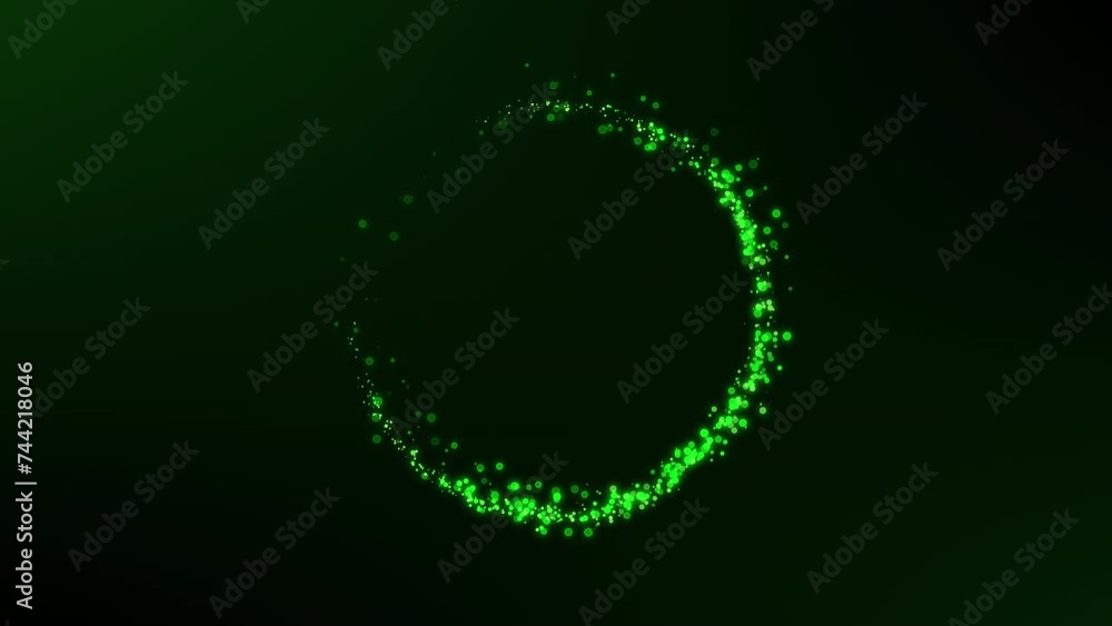 Aufkleber animation of rotating green particle ring forming a trail of bokeh spirals
