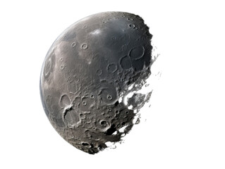 A top wiev of the moon isolated on transparent background.