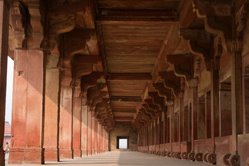 Agra, Uttar Pradesh / India - February 7, 2012 : An architectural view of the Akbar's stable for horses in the courtyard of the Jodhabai's palace in Fatehpur Sikri, Agra.