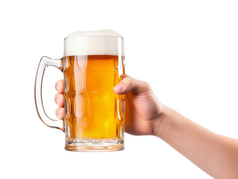 A glass of beer in hand. Beer concept. Png image