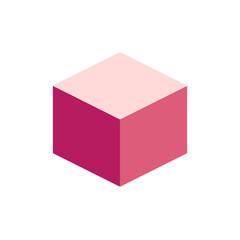 3D cube. Geometric figure in light pink gradation color on a white background. Pink shape object and design element. Transparent background. 