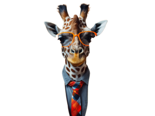 Cool giraffe wearing on the funky suit on the transparent background